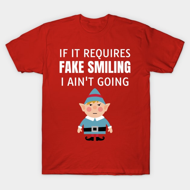 Fake Smiling Angry Christmas Elf T-Shirt by MedleyDesigns67